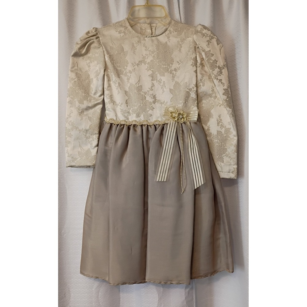 Vintage HoneyBee Victorian Girls Dress Sz 7 Metallic‎ Gold Holiday Formal NWT